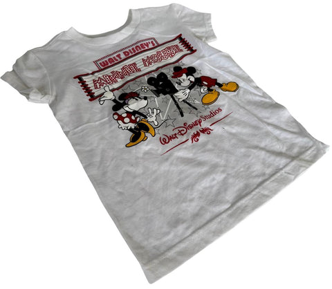 Disney Girls Minnie Mouse & Mickey Mouse Walt Disney Studios White Shirt Size XS