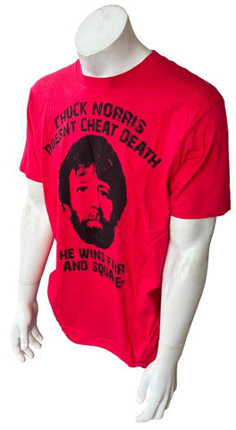 Optima Chuck Norris Doesn't Cheat Death He Wins Fair & Square Slim Shirt Size L