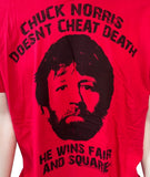 Optima Chuck Norris Doesn't Cheat Death He Wins Fair & Square Slim Shirt Size L