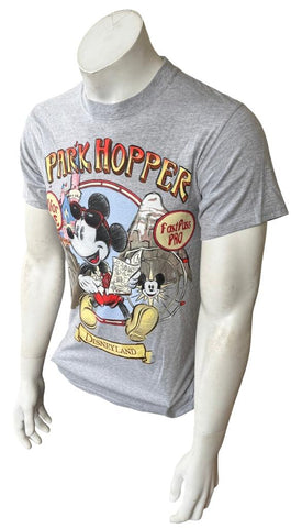Hanes Men's Disneyland Mickey Mouse Park Hopper Gray Short Sleeve Shirt Size S