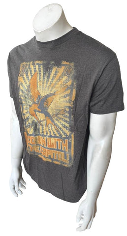 Bay Island Men's The Hunger Games Down With The Capitol Gray Shirt Size Large