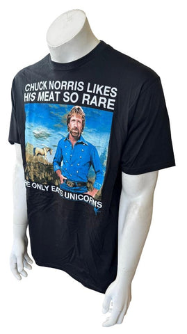 Spectra Apparel Chuck Norris Likes His Meat Rare He Only Eats Unicorns Shirt L