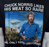 Spectra Apparel Chuck Norris Likes His Meat Rare He Only Eats Unicorns Shirt L