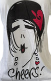 Emerson Street Women's Cheers Girl Graphic White Short Sleeve Shirt Size Small