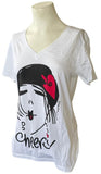 Anvil Women's Emerson Cheers Girl Graphic White Short Sleeve Shirt Size Medium