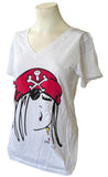Anvil Women's Emerson Pirate Girl Graphic White Short Sleeve Shirt Size Medium
