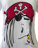 Anvil Women's Emerson Pirate Girl Graphic White Short Sleeve Shirt Size Medium