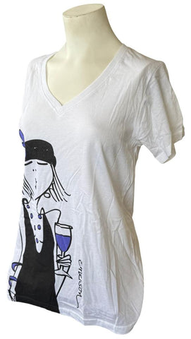 Anvil Women's Emerson Wine Girl Graphic White Short Sleeve Shirt Size Medium