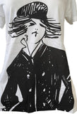 Anvil Women's Emerson Navy Girl Graphic White Short Sleeve Shirt Size Medium
