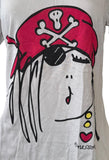 Anvil Women's Emerson Pirate Girl Graphic Gray Short Sleeve Shirt Size Medium