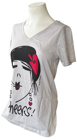 Anvil Women's Emerson Cheers Girl Graphic Gray Short Sleeve Shirt Size Medium