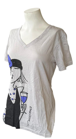 Anvil Women's Emerson Wine Girl Graphic Gray Short Sleeve Shirt Size Medium