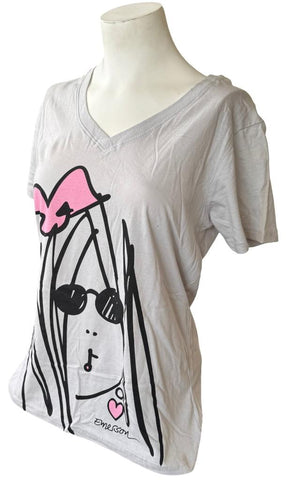 Anvil Women's Emerson Groovy Girl Graphic Gray Short Sleeve Shirt Size Medium