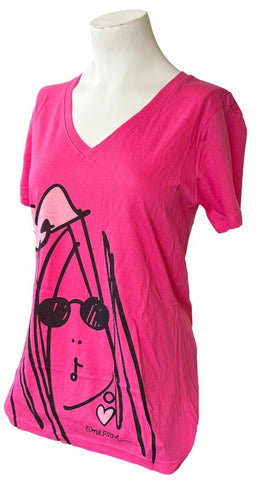 Anvil Women's Emerson Groovy Girl Graphic Pink Short Sleeve Shirt Size Medium