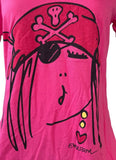 Anvil Women's Emerson Pirate Girl Graphic Pink Short Sleeve Shirt Size Medium