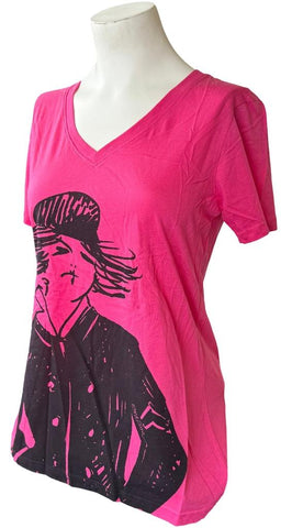 Anvil Women's Emerson Navy Girl Graphic Pink Short Sleeve Shirt Size Medium