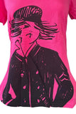 Anvil Women's Emerson Navy Girl Graphic Pink Short Sleeve Shirt Size Medium
