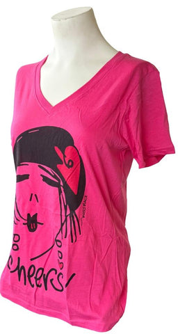 Anvil Women's Emerson Cheers Girl Graphic Pink Short Sleeve Shirt Size Medium