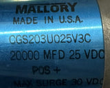 Mallory CGS203U025V3C Electrolytic Capacitor 20000 µF 25VDC 10%+75% w/ Clamp
