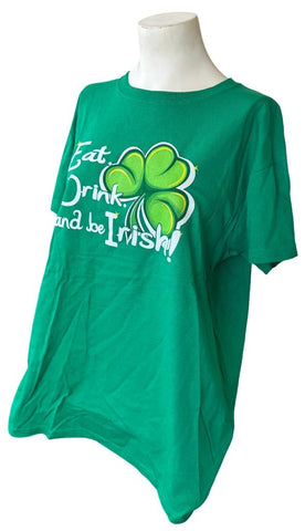 Anvil Women's Eat Drink And Be Irish Green Short Sleeve Shirt Size Large