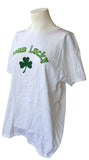 Anvil Women's Irish Born Lucky Shamrock Graphic White Short Sleeve Shirt Size L