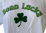 Anvil Women's Irish Born Lucky Shamrock Graphic White Short Sleeve Shirt Size L