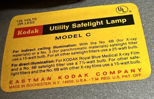 Lampe Inactinique Kodak Utility Modèle C - Avec Filtre 0A Et Support - Vintage - Occasion