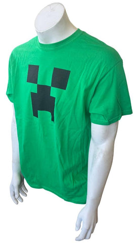Gildan Men's Minecraft Creeper Face Graphic Green Short Sleeve Shirt Size Large