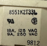 Eaton 8551K2T33L Rocker Switch 2-Position 18A 125VAC 9A 250VAC