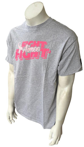 Gildan Men's Breast Cancer Awareness Aimee Fight Graphic Gray Shirt Size Large