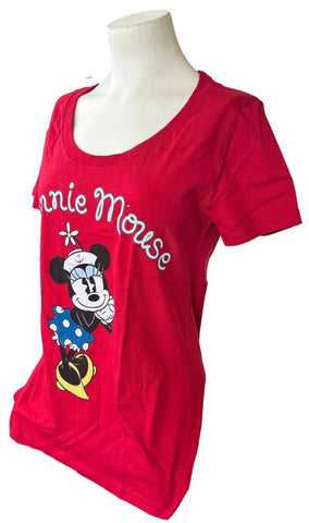 Disney Women's Minnie Mouse Sailor Graphic Red Short Sleeve Shirt Size Medium