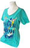 Disney Women's Peter Pan Never Grow Up Graphic Teal Short Sleeve Shirt Size M