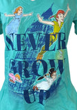 Disney Women's Peter Pan Never Grow Up Graphic Teal Short Sleeve Shirt Size M