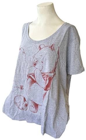 Disney Women's Winnie The Pooh Hunny Pot Gray Short Sleeve Shirt Size 3XL
