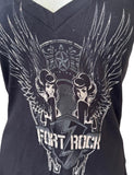 Next Level Women's Fort Rock Angels Graphic Black Short Sleeve Shirt Size Small