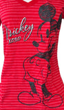 Disney Women's Mickey Mouse XOXO Graphic Red Striped Short Sleeve Shirt Size M