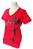 Disney Women's Mickey Mouse XOXO Graphic Red Striped Short Sleeve Shirt Size M