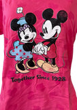 Disney Women's Minnie & Mickey Mouse Together Since 1928 Pink Shirt Size Large