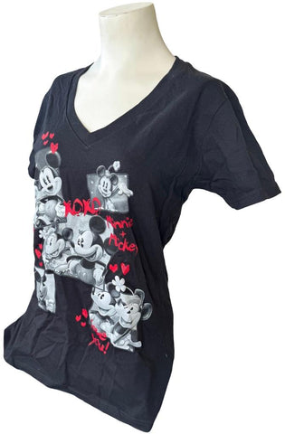 Disney Women's Minnie Mouse & Mickey Mouse XOXO Love You Black Shirt Size M