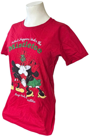 Disney Mickey Mouse & Minnie What Happens Under The Mistletoe Stays Shirt Size M