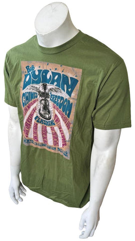American Apparel Men's Bob Dylan Chimes of Freedom Green Shirt Size Large