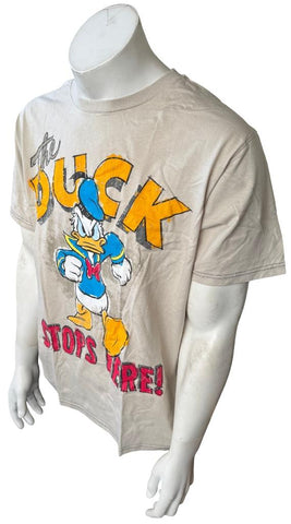 Disney Men's Donald Duck The Duck Stops Here Graphic Beige Shirt Size Large