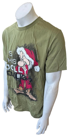 Disney Men's Santa Grumpy Is This Jolly Enough Olive Shirt Size Large