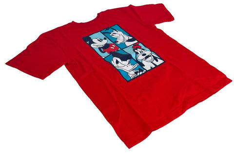 Disney Boys Mickey Pluto Donald Goofy Graphic Red Short Sleeve Shirt Size Medium