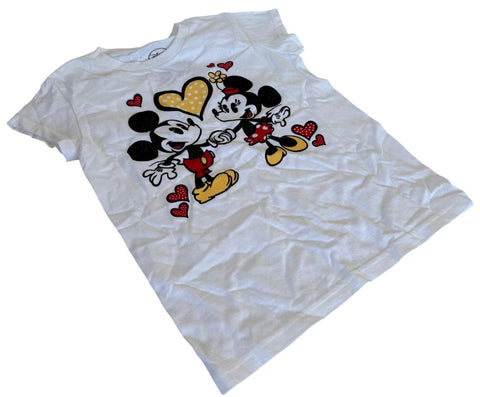 Disney Girls Mickey Mouse & Minnie Mouse Love Graphic White Shirt Size Medium