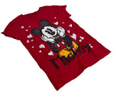 Disney Girls Mickey Mouse Hearts Graphic Red Short Sleeve Shirt Size Small