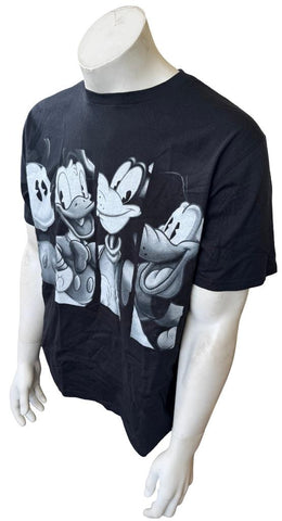 Disney Men's Mickey Donald Goofy Pluto Black Short Sleeve Shirt Size Large