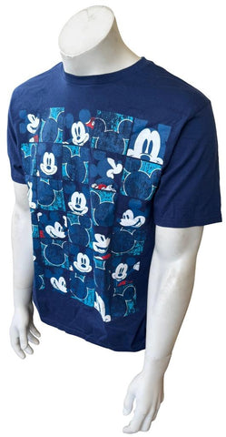 Disney Men's Faces Of Mickey Mouse Blue Short Sleeve Shirt Size Medium