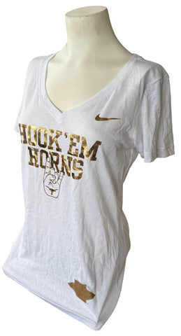 Nike Women's Texas Longhorns Hook 'Em Horns White Slim Fit Shirt Size Medium