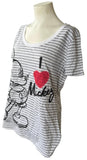 Disney Women's I Love Mickey Mouse Striped Short Sleeve Shirt Size Large